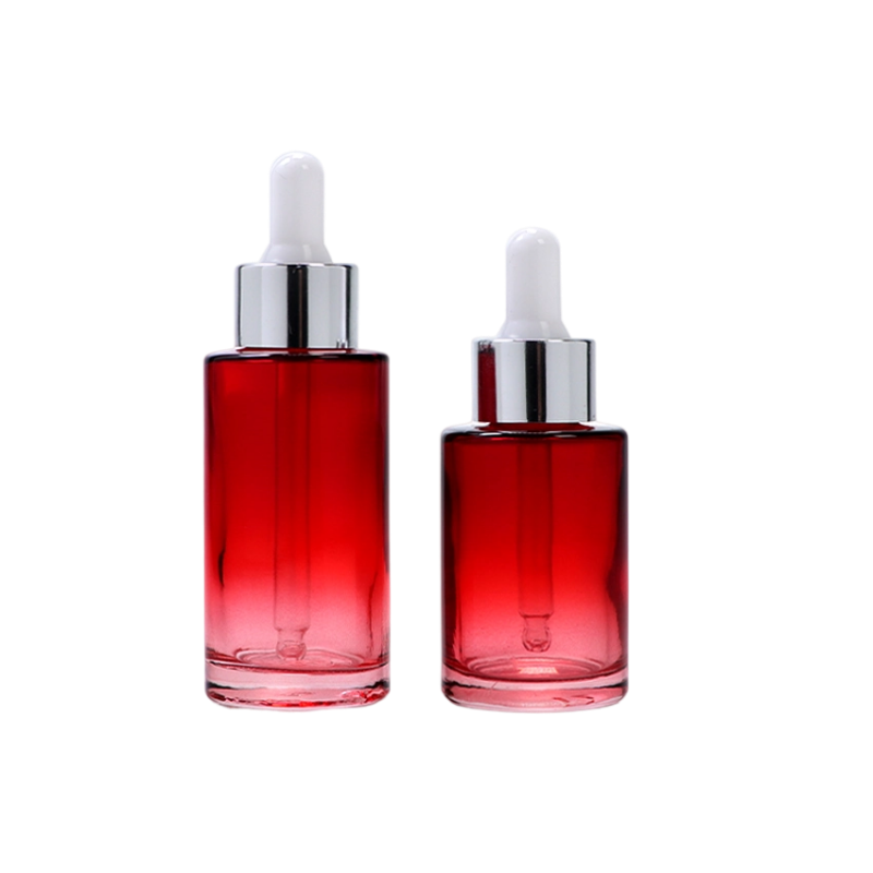 30ml 40ml ขวดหยดแก้วเครื่องสำอางสีแดงไล่ระดับสี